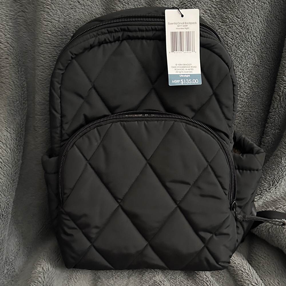 Vera Bradley Black Quilted Essential Small Backpack - NWT